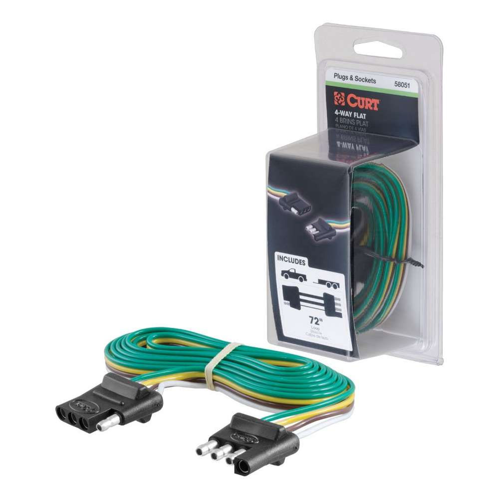 (image for) 4-Way Flat Trailer Connector Plug And Vehicle Socket Looped 72" Wires #58051 - Click Image to Close