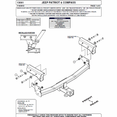 (image for) Jeep Patriot 2011-2017 1 1/4" Class 2 Receiver Trailer Hitch #12057 - Click Image to Close