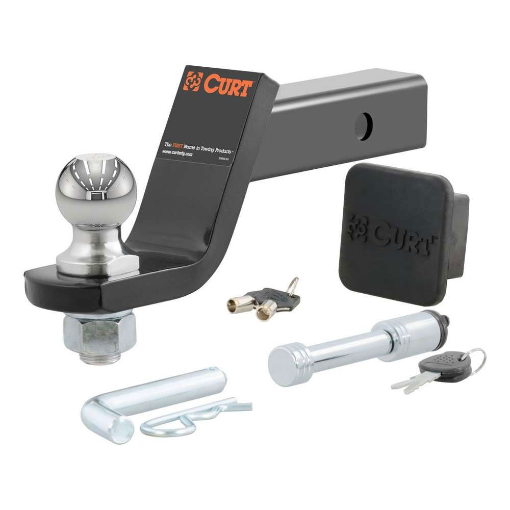(image for) Drop Ball Mount, 7.5K, 2" Shank, 8 1/4" Long, 4" Drop 2" Ball, Hitch Lock, Cover Towing Starter Kit #45554 - Click Image to Close